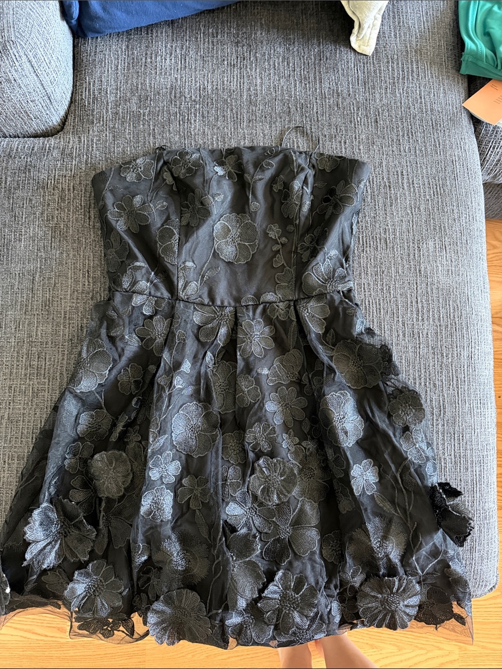 Sam Edelman Black Floral Lace Strapless Dress